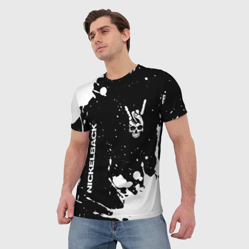 Мужская футболка 3D Nickelback и рок символ на темном фоне, цвет 3D печать - фото 3