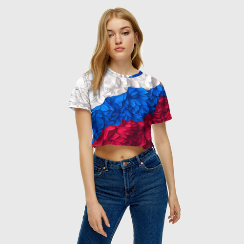 Женская футболка Crop-top 3D Флаг России из цветов, цвет 3D печать - фото 3