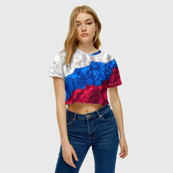 Женская футболка Crop-top 3D Флаг России из цветов - фото 2