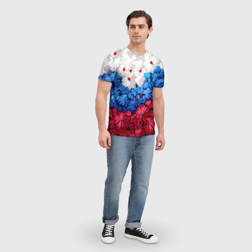 Мужская футболка 3D Флаг РФ из цветов, цвет 3D печать - фото 5