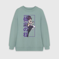 Женский свитшот oversize без начеса хлопок Yuzuriha kitsune