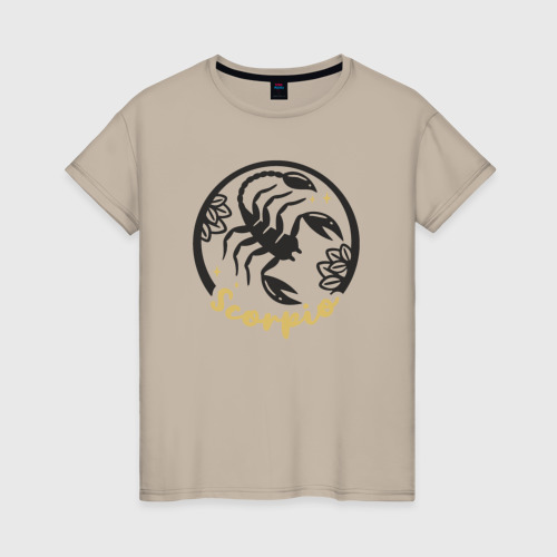 Женская футболка хлопок с принтом Скорпион знаки зодиака, вид спереди #2