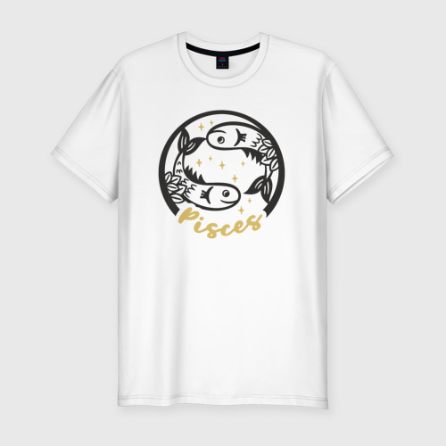 Мужская футболка хлопок Slim с принтом Зодиак рыбы, вид спереди #2