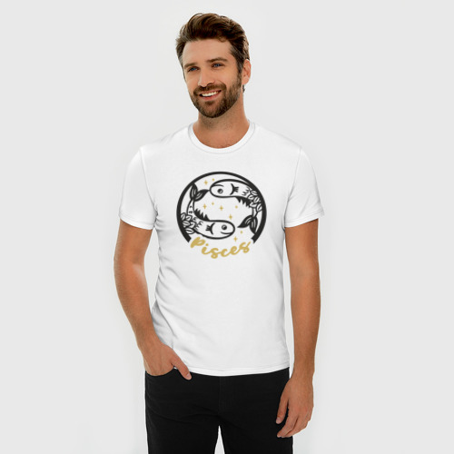 Мужская футболка хлопок Slim с принтом Зодиак рыбы, фото на моделе #1