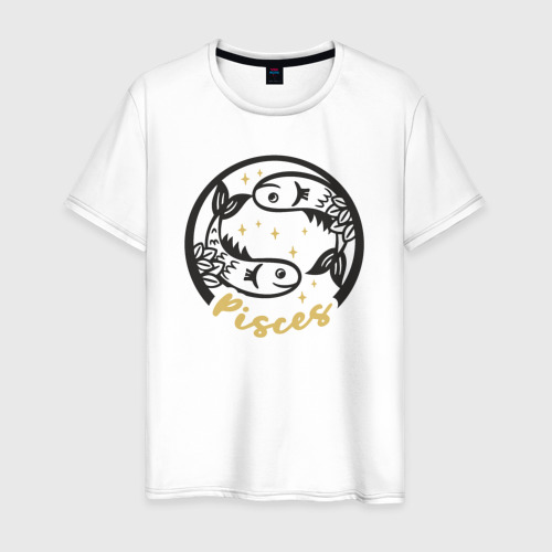 Мужская футболка из хлопка с принтом Зодиак рыбы, вид спереди №1