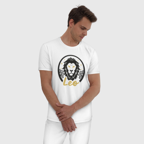 Мужская пижама хлопок Знаки зодиака лев, цвет белый - фото 3