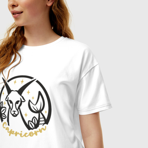 Женская футболка хлопок Oversize Козерог зодиак, цвет белый - фото 3