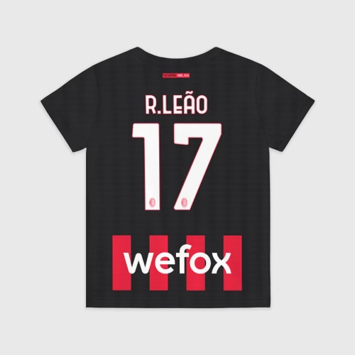 Детская футболка 3D с принтом Рафаэль Леао Милан форма 22-23 домашняя, вид сзади #1