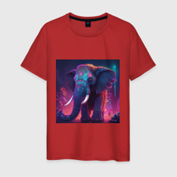 Мужская футболка хлопок Слон в неоновом городе