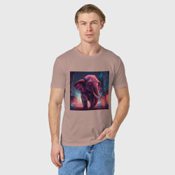 Мужская футболка хлопок Кибер-слон в свете неона - фото 2