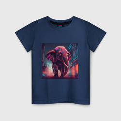 Детская футболка хлопок Кибер-слон в свете неона