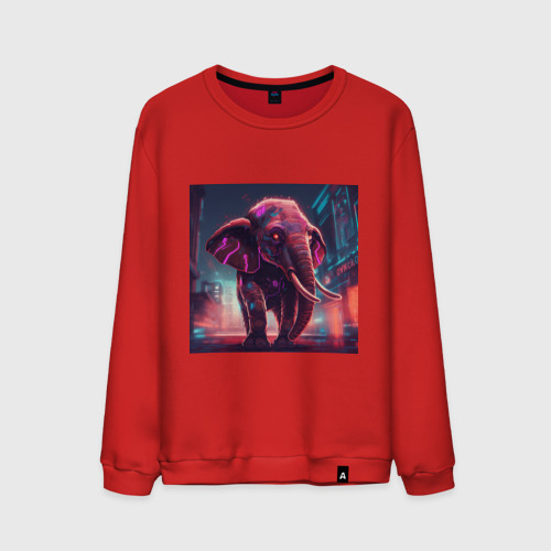 Мужской свитшот хлопок Кибер-слон в свете неона, цвет красный