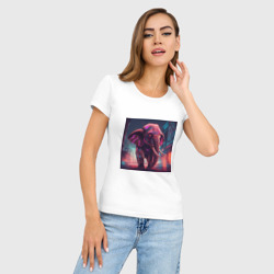 Женская футболка хлопок Slim Кибер-слон в свете неона - фото 2