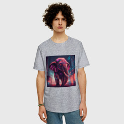 Мужская футболка хлопок Oversize Кибер-слон в свете неона - фото 2