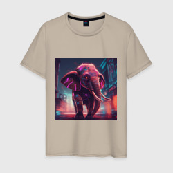 Мужская футболка хлопок Кибер-слон в свете неона
