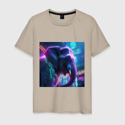 Мужская футболка хлопок Слон в лучах неона