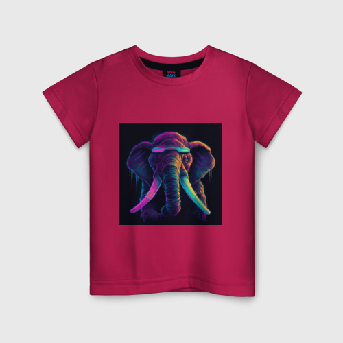 Детская футболка хлопок Кибер-слон в неоновом свете, цвет маджента