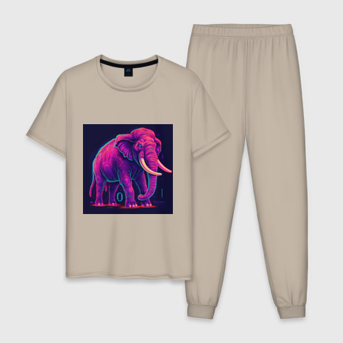Мужская пижама хлопок Яркий неоновый слон, цвет миндальный