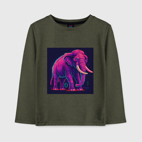 Детский лонгслив хлопок Яркий неоновый слон, цвет меланж-хаки