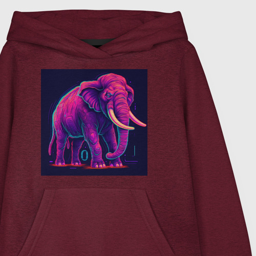 Детская толстовка хлопок Яркий неоновый слон, цвет меланж-бордовый - фото 3