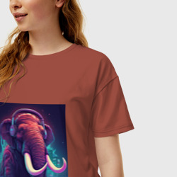 Женская футболка хлопок Oversize Слон в наушниках - фото 2