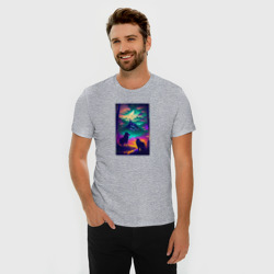 Мужская футболка хлопок Slim Пара волков в неоновых цветах - фото 2