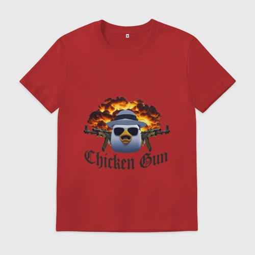 Мужская футболка хлопок с принтом Chicken gun game, вид спереди #2