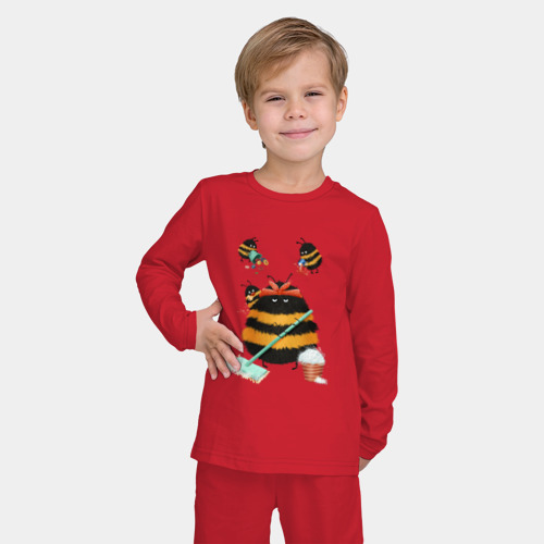 Детская пижама с лонгсливом хлопок Уборка, цвет красный - фото 3