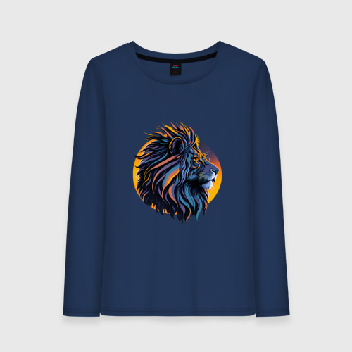 Женский лонгслив хлопок Африканский лев, цвет темно-синий