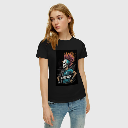 Женская футболка хлопок с принтом Анархия девушка, фото на моделе #1