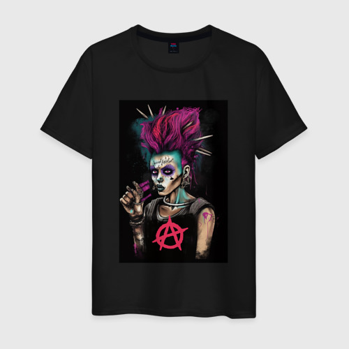 Мужская футболка хлопок с принтом Девушка анархия панк, вид спереди #2
