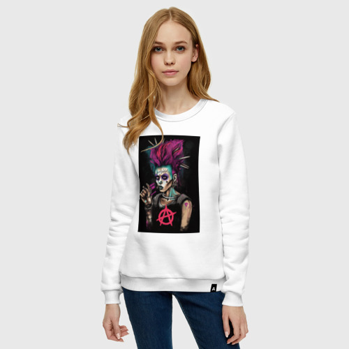 Женский свитшот хлопок с принтом Девушка анархия панк, фото на моделе #1