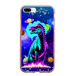 Чехол для iPhone 7Plus/8 Plus матовый Динозавр в космосе - неоновое свечение