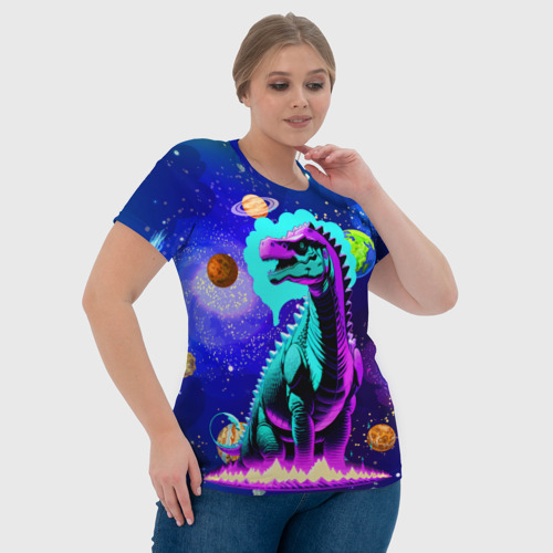 Женская футболка 3D Динозавр в космосе - неоновое свечение, цвет 3D печать - фото 6