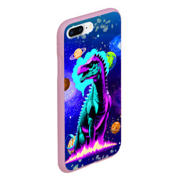 Чехол для iPhone 7Plus/8 Plus матовый Динозавр в космосе - неоновое свечение - фото 2