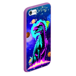 Чехол для iPhone 5/5S матовый Динозавр в космосе - неоновое свечение - фото 2