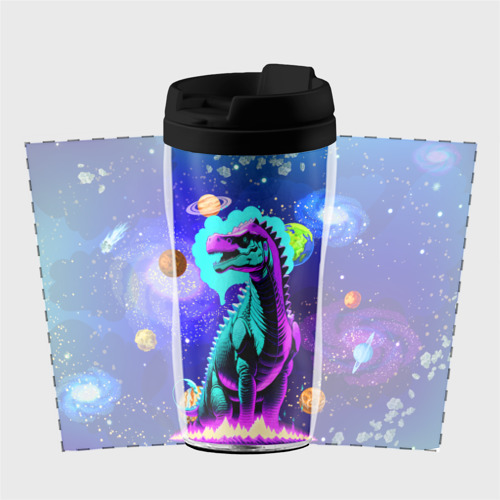 Термокружка-непроливайка Динозавр в космосе - неоновое свечение, цвет черный - фото 2