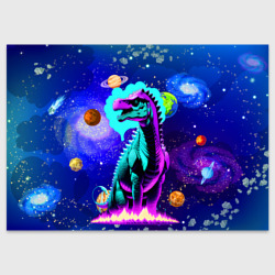 Поздравительная открытка Динозавр в космосе - неоновое свечение