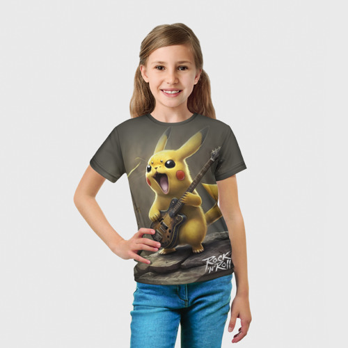 Детская футболка 3D Pikachu rock, цвет 3D печать - фото 5