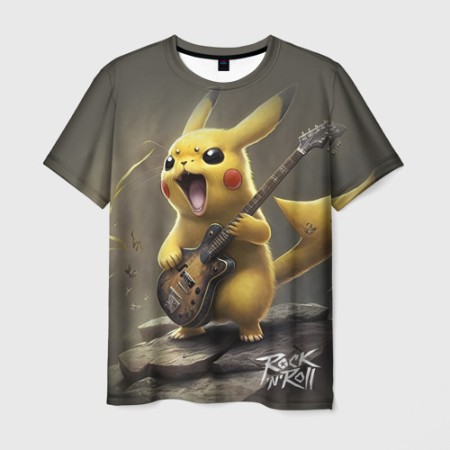 Мужская футболка с принтом Pikachu rock, вид спереди №1