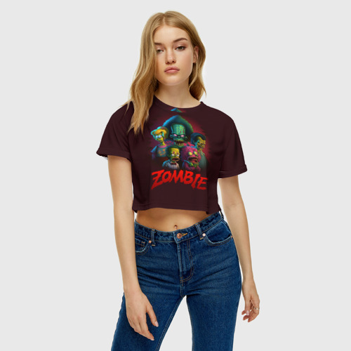 Женская футболка Crop-top 3D Симпсоны зомби, цвет 3D печать - фото 3