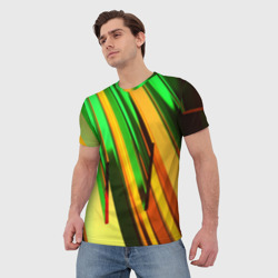 Мужская футболка 3D Зелёные и оранжевые пластины - фото 2