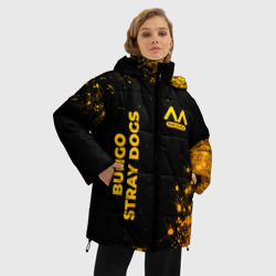 Женская зимняя куртка Oversize Bungo Stray Dogs - gold gradient: надпись, символ - фото 2