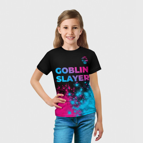 Детская футболка 3D Goblin Slayer - neon gradient: символ сверху, цвет 3D печать - фото 5