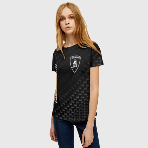 Женская футболка 3D с принтом Lamborghini карбоновый фон, фото на моделе #1