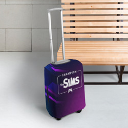 Чехол для чемодана 3D The Sims gaming champion: рамка с лого и джойстиком на неоновом фоне - фото 2