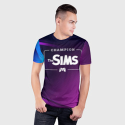 Мужская футболка 3D Slim The Sims gaming champion: рамка с лого и джойстиком на неоновом фоне - фото 2