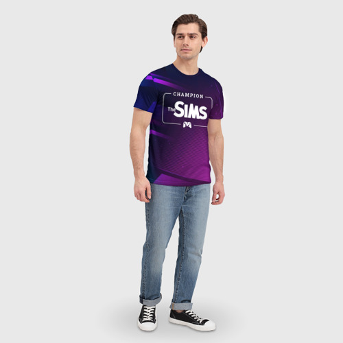 Мужская футболка 3D The Sims gaming champion: рамка с лого и джойстиком на неоновом фоне, цвет 3D печать - фото 5