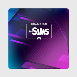 Магнит виниловый Квадрат The Sims gaming champion: рамка с лого и джойстиком на неоновом фоне