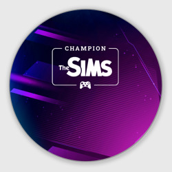 Круглый коврик для мышки The Sims gaming champion: рамка с лого и джойстиком на неоновом фоне